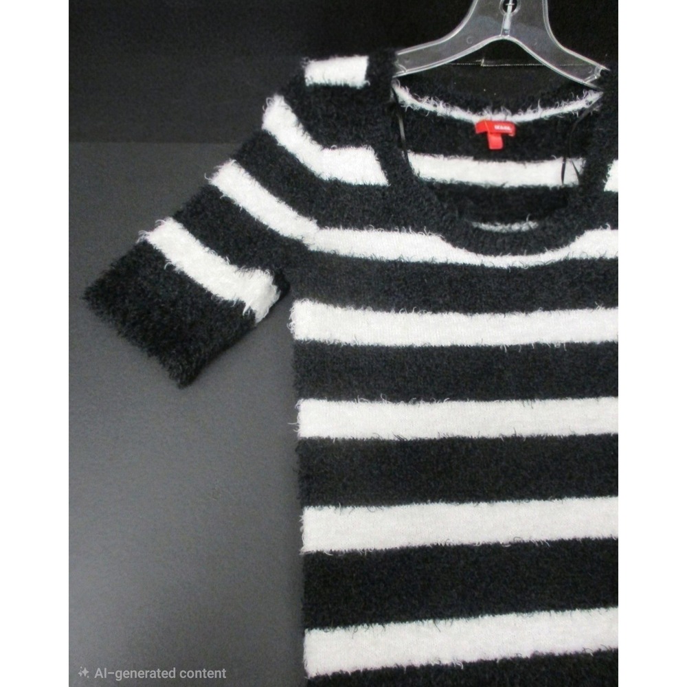 BONGO Eyelash Stripe Sweater Women's Size M Black White 3/4 Sleeve - Picture 5 of 7